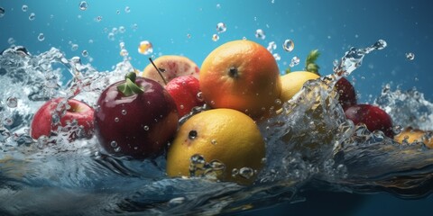 fruit strawberry vitamin background healthy green water food copy space fresh drop. Generative AI.