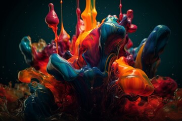 Obraz na płótnie Canvas Vibrant abstract liquid acrylic paint. Generative AI