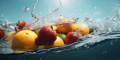 Fototapeta na wymiar healthy green market background fresh food water fruit drop vitamin strawberry. Generative AI.