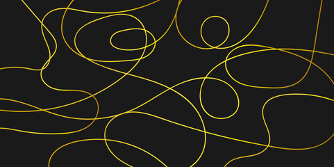 Freehand gold lines texture on black background. Abstract hand drawn scribble doodle chaos pattern texture isolated on black background