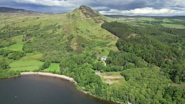 Aerial view of Conic Hill on the shore of Loch Lomond in the Scottish Highlands