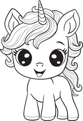 Obraz premium unicorn cartoon. Black and white lines. Coloring page for kids. Activity Book. 