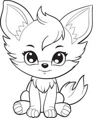 Cute fox cartoon. Black and white lines. Coloring page for kids. Activity Book.