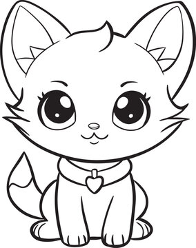 Cute cat cartoon. Black and white lines. Coloring page for kids. Activity Book. 