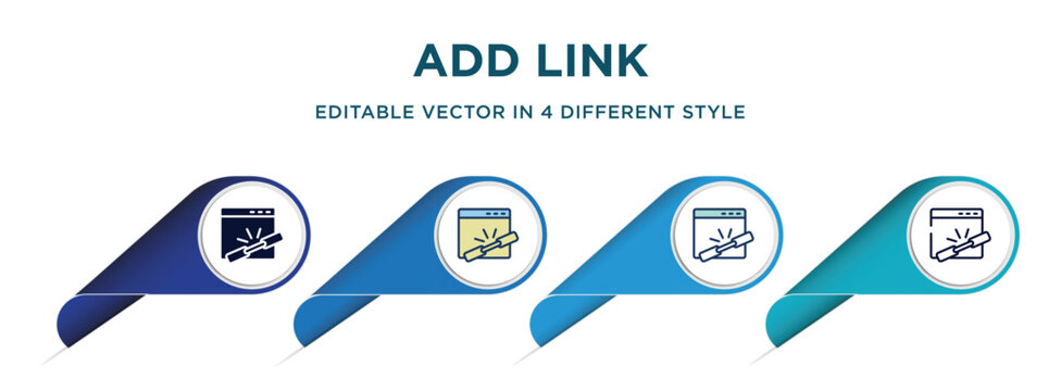 add link icon in 4 different styles such as filled, color, glyph, colorful, lineal color. set of vector for web, mobile, ui