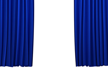 Open navy blue 3D curtains inspired by cinema and stage
