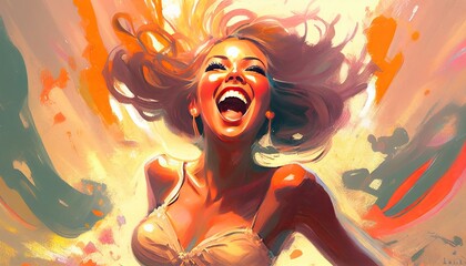 energetic woman orange joyful positive vibrancy abstract, Elegant and Modern AI-generated illustration