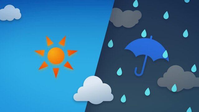太陽と傘マークと雲の天気のイラストのアニメーション　ループ　テクスチャあり