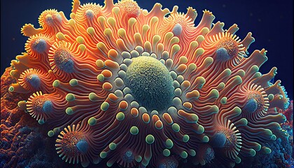 Naklejka na ściany i meble blue and orange cosmic mystery like coral on the sea floor, fractal-like fantastic creature Abstract, Elegant and Modern AI-generated illustration