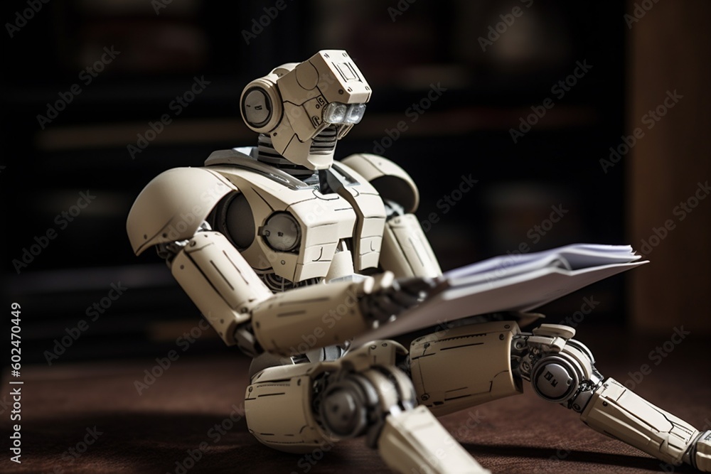 Poster paper artificial ai laptop robot document office technology digital hand. generative ai.