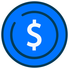 The Dollar Coin icon is a symbol of money, wealth, and financial value, commonly used in financial or investment-related apps and websites