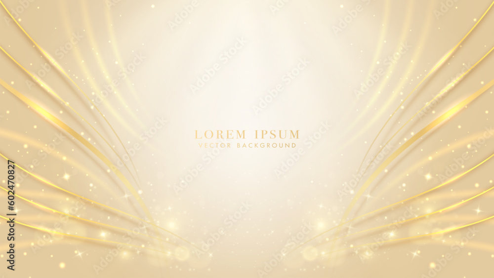 Wall mural luxury background with golden lines, glowing curve lines, glitter light effects and bokeh element de