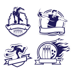 Set of bowling logo design template. Bowling silhouette illustration template