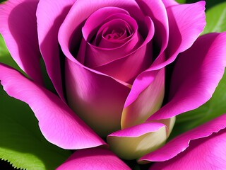 beautiful pink rose with green leaves