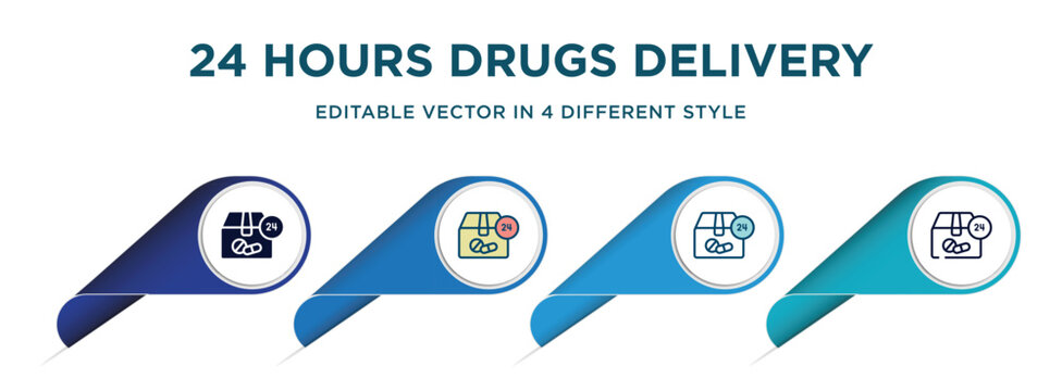 24 hours drugs delivery icon in 4 different styles such as filled, color, glyph, colorful, lineal color. set of vector for web, mobile, ui