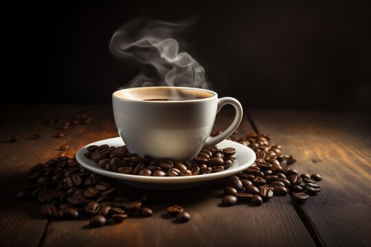 drink mug breakfast brown morning espresso aroma cafe bean cup. Generative AI. © SHOTPRIME STUDIO