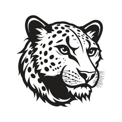 cheetah mascot, vintage logo line art concept black and white color, hand drawn illustration