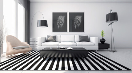 Striped Monochrome Rug in Modern Living Room