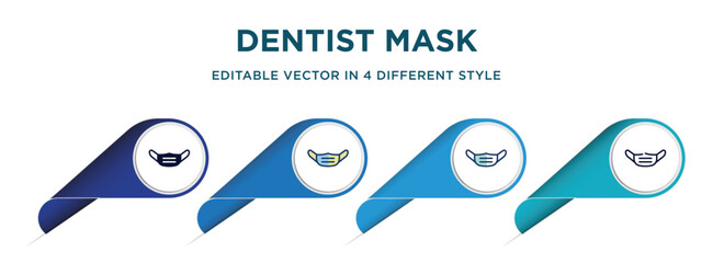 dentist mask icon in 4 different styles such as filled, color, glyph, colorful, lineal color. set of vector for web, mobile, ui