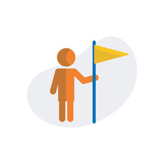 Icon of successful man holding flag