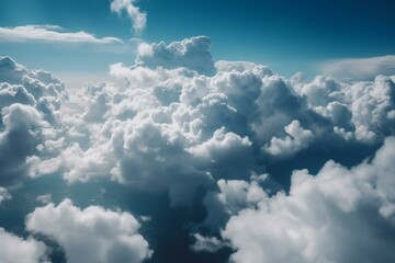 Naklejka na ściany i meble Blue sky with fluffy white clouds. Generative AI