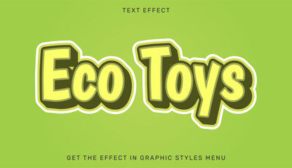 Eco toys text effect template in 3d style. Suitable for brand or business logo