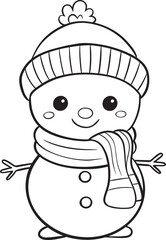 Snowman Cartoon. Christmas coloring page for kids. Activity Book.