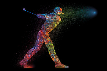 Naklejka premium Abstract silhouette of a golf player on black background. Golfer man hits the ball. illustration