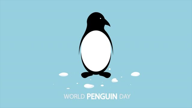 World penguin day melting snow, art video illustration.