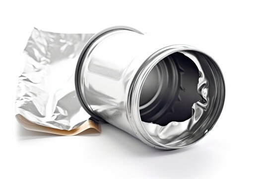 Empty crumpled can isolated on a white background