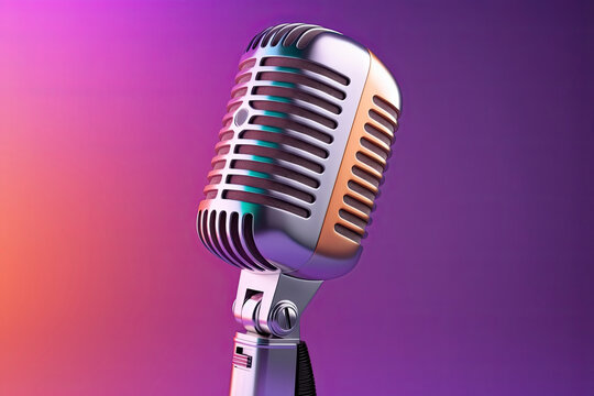Let's sing Stylish retro microphone on a colored background