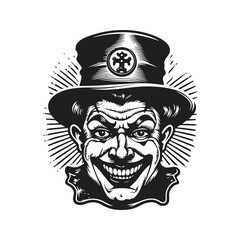 circus clown, vintage logo line art concept black and white color, hand drawn illustration