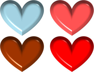 3D Heart-shaped set, red, pink, choco, blue