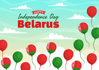 Obraz premium Belarus Independence Day Vector Illustration on 3 July with Waving Flag in National Holiday Flat Cartoon Hand Drawn Landing Page Background Templates