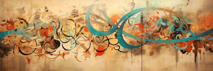 Colorful abstract spray painted graffiti background. Swirls street art. Arabic writing. Grunge pattern texture wallpaper.