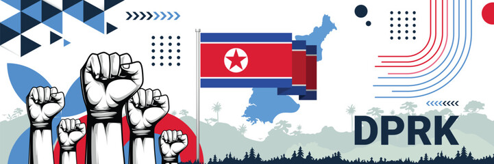 Celebrate DPRK independence in style with bold and iconic flag colors. raising fist in protest or showing your support, this design is sure to catch the eye and ignite your patriotic spirit!