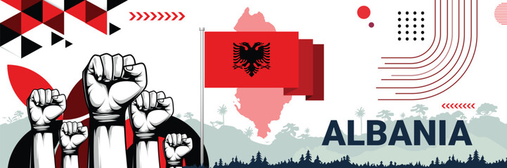 Celebrate Albania independence in style with bold and iconic flag colors. raising fist in protest or showing your support, this design is sure to catch the eye and ignite your patriotic spirit!