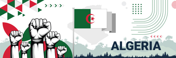 Celebrate Algeria independence in style with bold and iconic flag colors. raising fist in protest or showing your support, this design is sure to catch the eye and ignite your patriotic spirit!