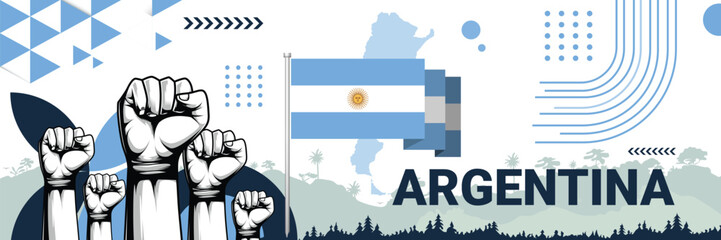 Celebrate Argentina independence in style with bold and iconic flag colors. raising fist in protest or showing your support, this design is sure to catch the eye and ignite your patriotic spirit!