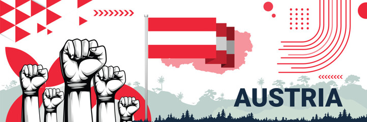 Celebrate Austria independence in style with bold and iconic flag colors. raising fist in protest or showing your support, this design is sure to catch the eye and ignite your patriotic spirit!