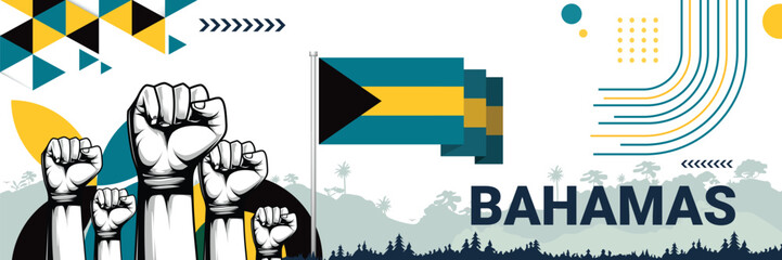 Celebrate Bahamas independence in style with bold and iconic flag colors. raising fist in protest or showing your support, this design is sure to catch the eye and ignite your patriotic spirit!