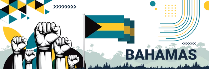 Foto op Plexiglas Celebrate Bahamas independence in style with bold and iconic flag colors. raising fist in protest or showing your support, this design is sure to catch the eye and ignite your patriotic spirit! © FlatFrenzy