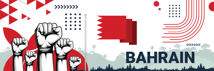 Celebrate Bahrain independence in style with bold and iconic flag colors. raising fist in protest or showing your support, this design is sure to catch the eye and ignite your patriotic spirit!