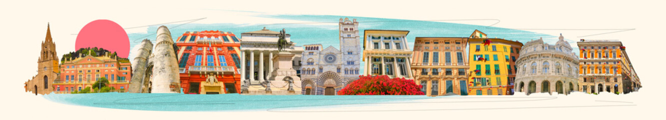 Collage Facades Italian Buildings Old