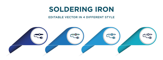 soldering iron icon in 4 different styles such as filled, color, glyph, colorful, lineal color. set of vector for web, mobile, ui