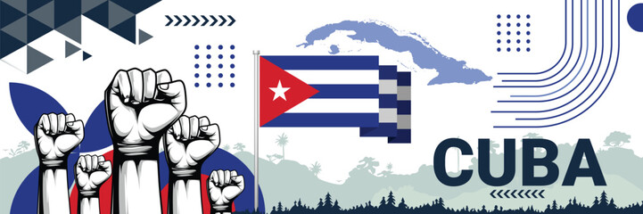 Obraz na płótnie Canvas Celebrate Cuba independence in style with bold and iconic flag colors. raising fist in protest or showing your support, this design is sure to catch the eye and ignite your patriotic spirit!