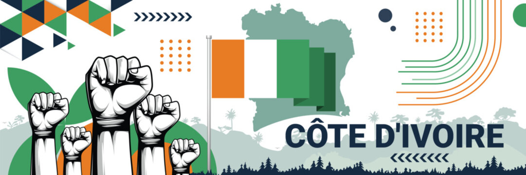 Celebrate Côte d'Ivoire independence in style with bold and iconic flag colors. raising fist in protest or showing your support, this design is sure to catch the eye and ignite your patriotic spirit! - Powered by Adobe