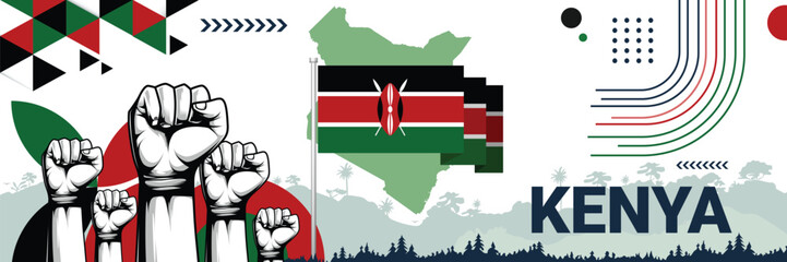 Celebrate Kenya independence in style with bold and iconic flag colors. raising fist in protest or showing your support, this design is sure to catch the eye and ignite your patriotic spirit!
