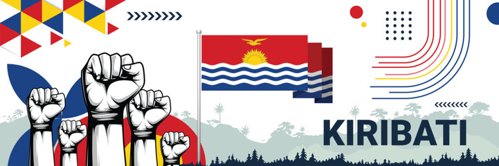 Celebrate Kiribati independence in style with bold and iconic flag colors. raising fist in protest or showing your support, this design is sure to catch the eye and ignite your patriotic spirit!