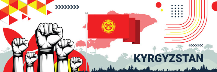 Celebrate Kyrgyzstan independence in style with bold and iconic flag colors. raising fist in protest or showing your support, this design is sure to catch the eye and ignite your patriotic spirit! - Powered by Adobe